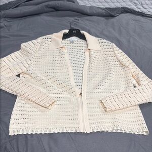 St. John Cream Open-Knit Cardigan
